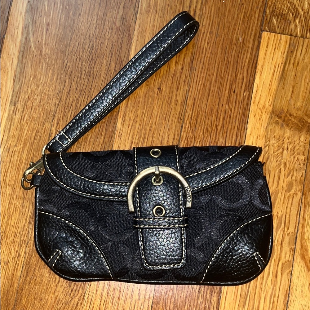 Coach Black Wristlet with Buckle Detail
